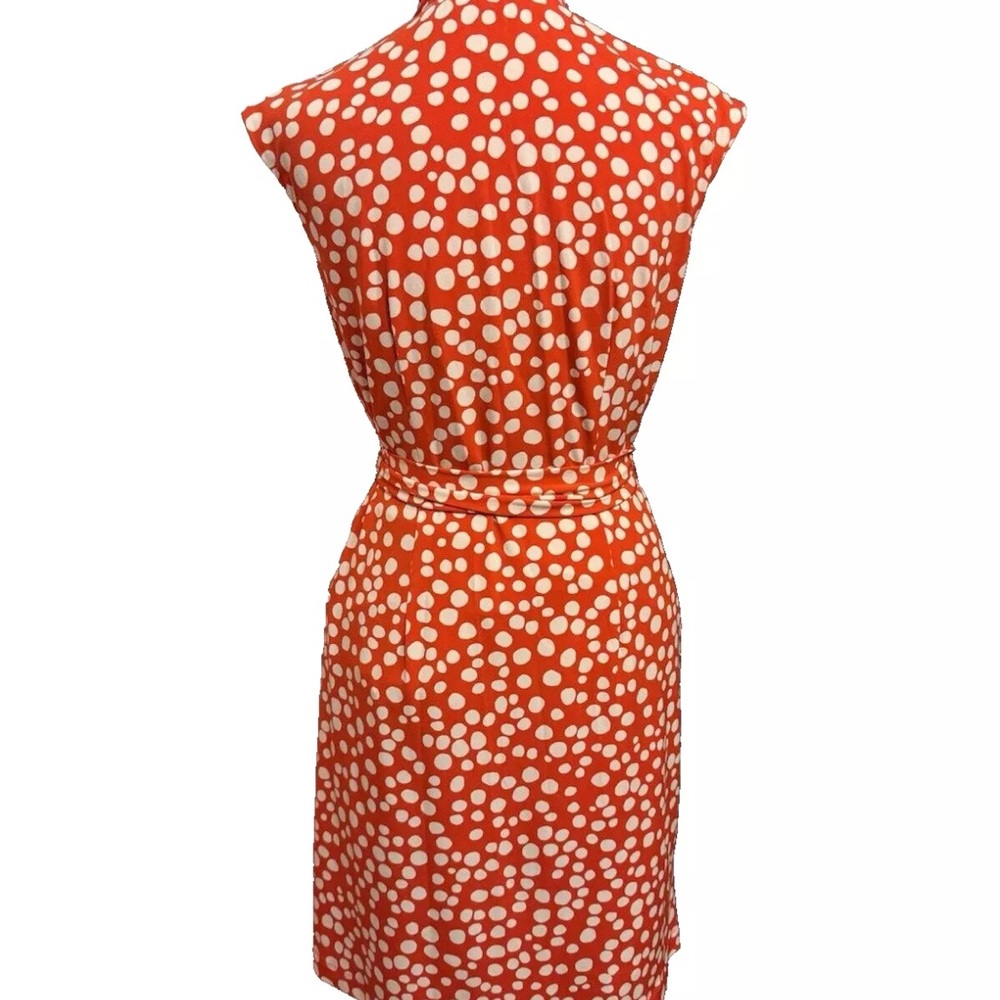 Eliza J faux wrap dress 6 orange white polka dot career office - Picture 4 of 9